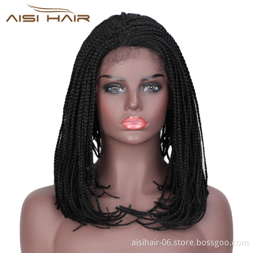 Aisi Hair 16 Inch Vendor Cheap Wholesale Afro Twist Box Braided Lace Frontal Wigs Synthetic Hair For Black Women Lace Front Wig